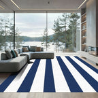 Navy White Vertical Stripe Rug - Washable Flatwoven Chenille