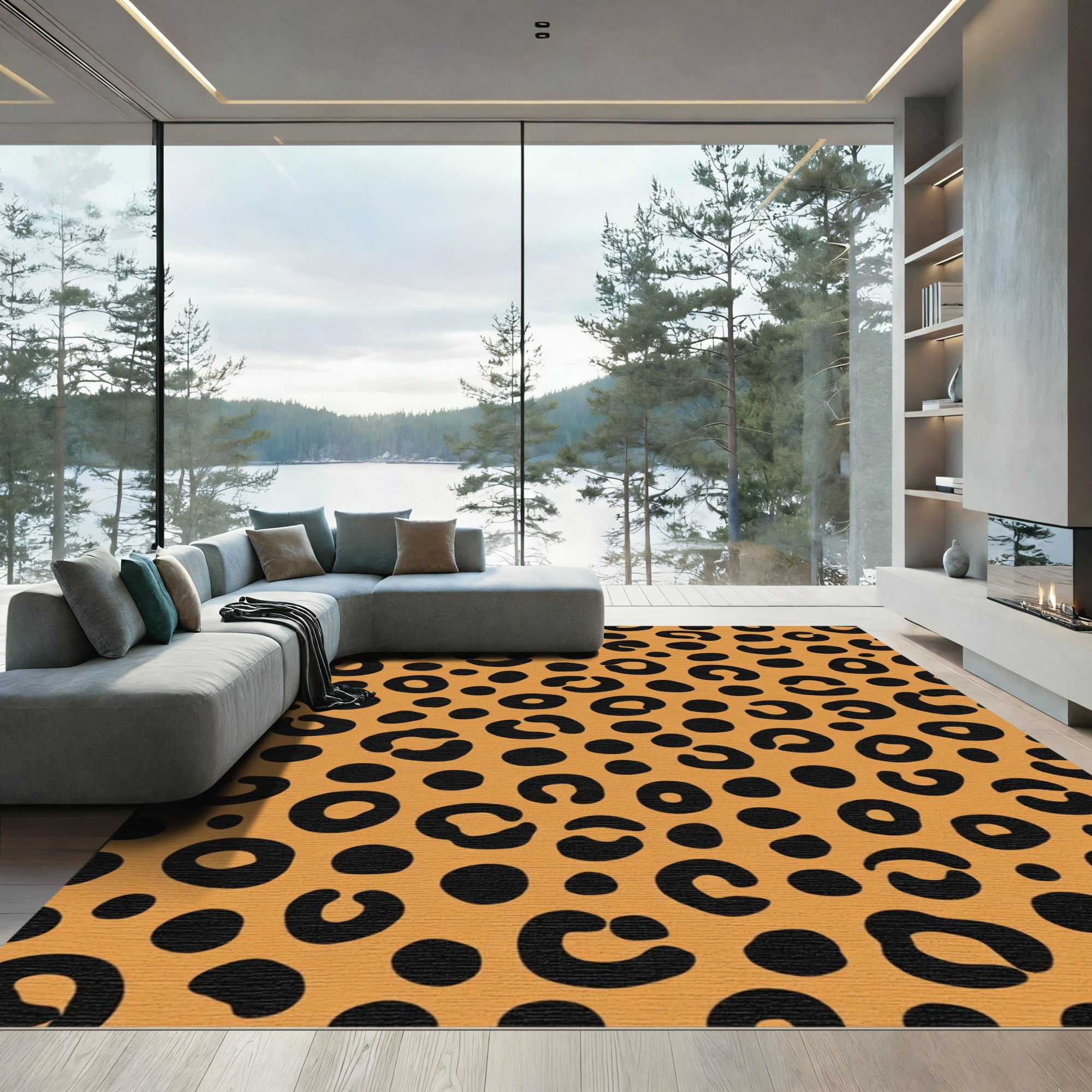 Bold Orange Black Leopard Spots Rug