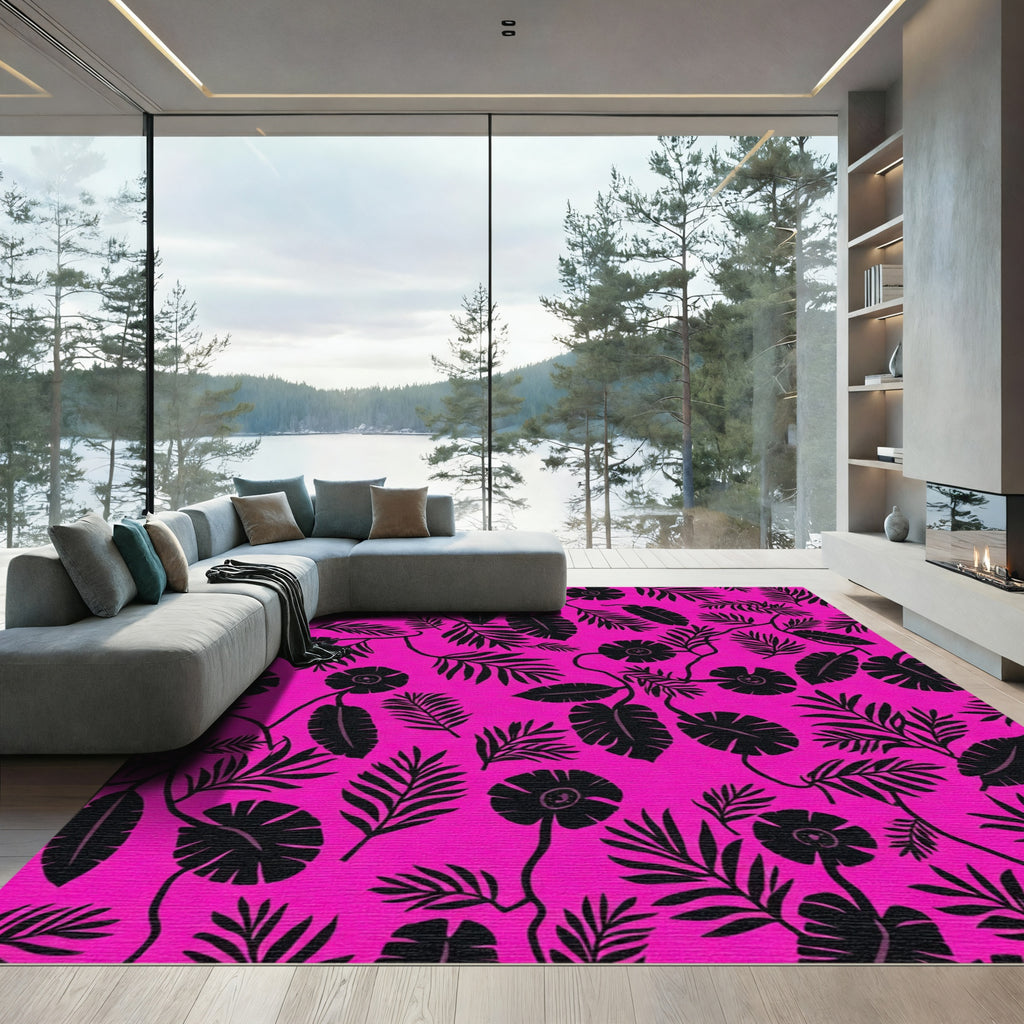 Vibrant Hot Pink Tropical Foliage Rug