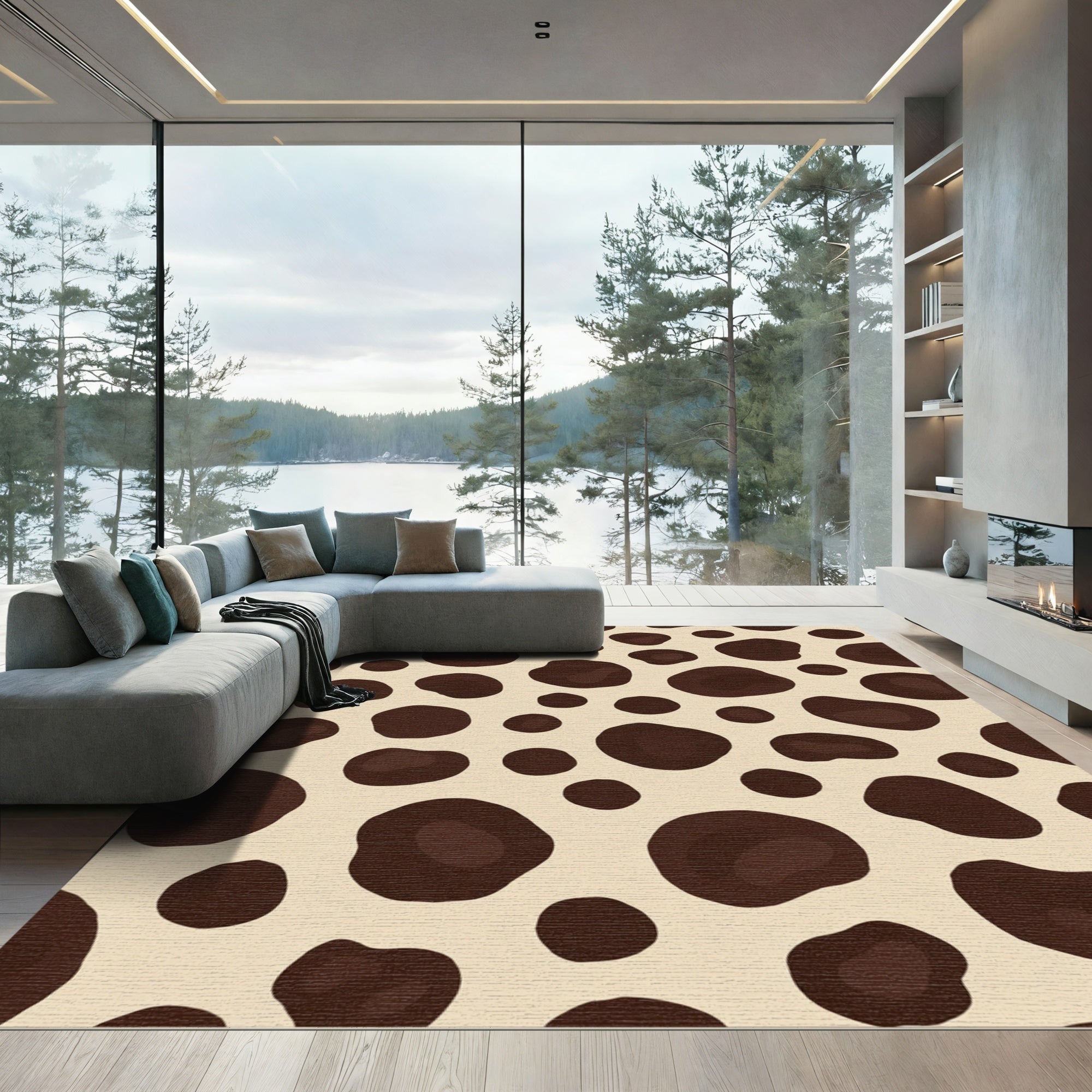 Brown and Cream Spotted Organic Shape Rug