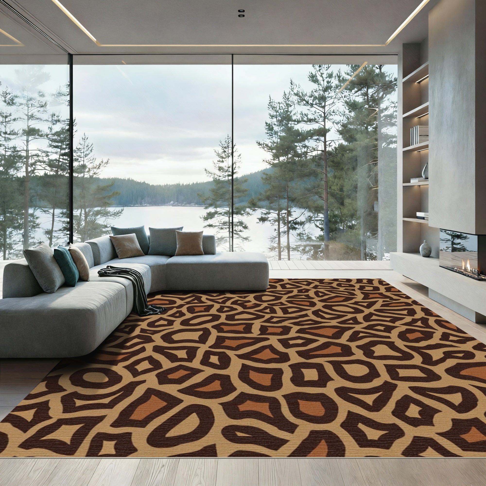 Earthy Brown Giraffe Spots Rug