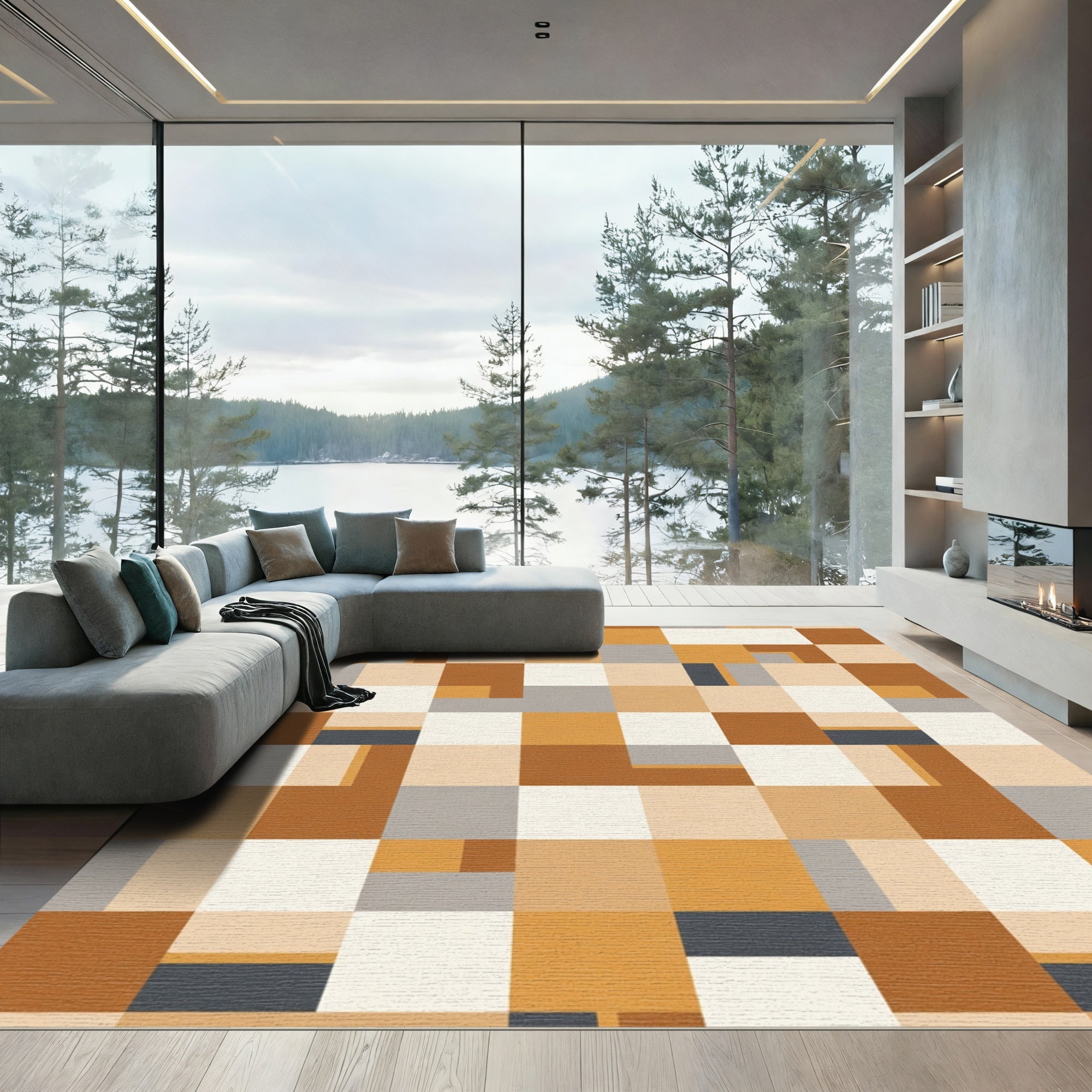 Earthy Terracotta Geometric Block Rug