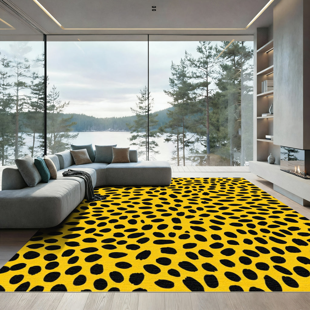 Yellow Black Spotted Animal Print Rug