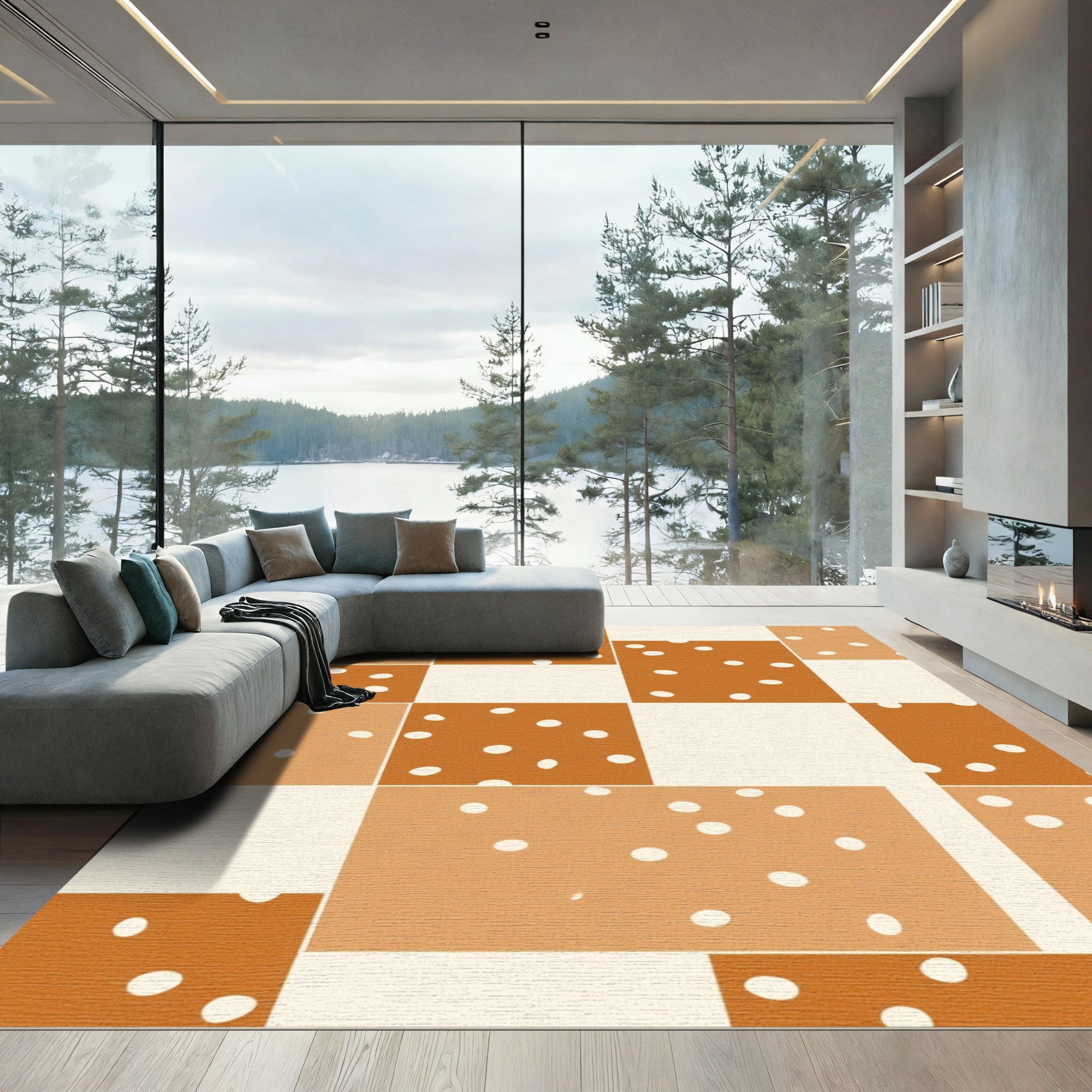 Terracotta Polka Dot Checkerboard Rug