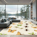 Whimsical Yellow Butterfly Green Bug Rug