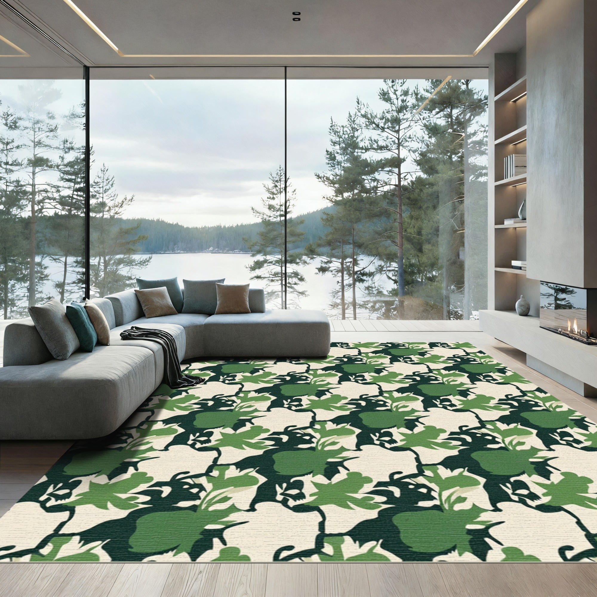 Green Leaf Abstract Organic Texture Rug