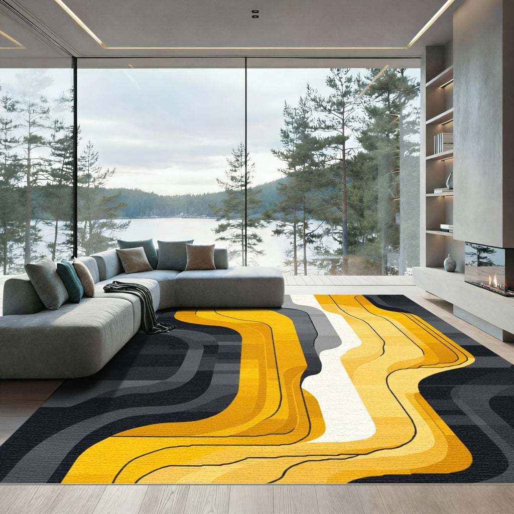 Yellow Gray Wave Ribbon Rug