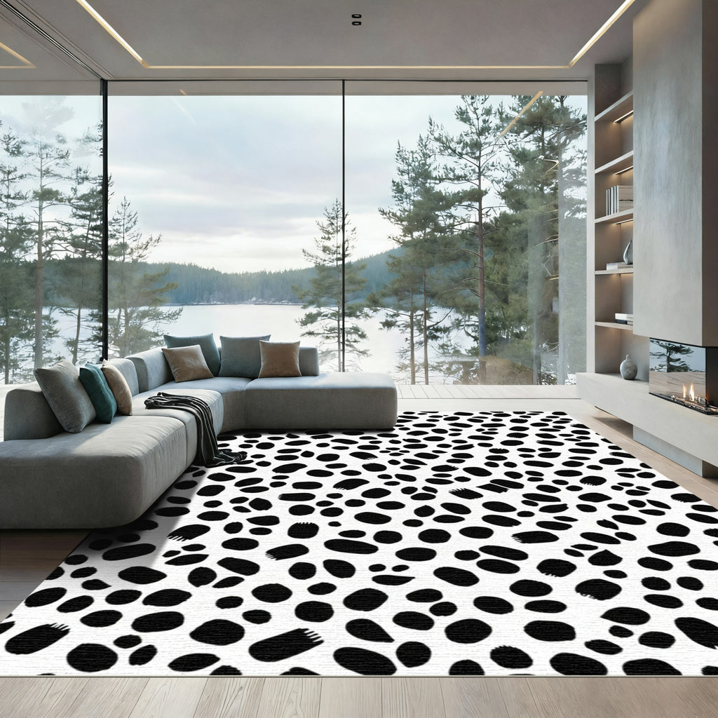 Black White Spotted Organic Scatter Rug