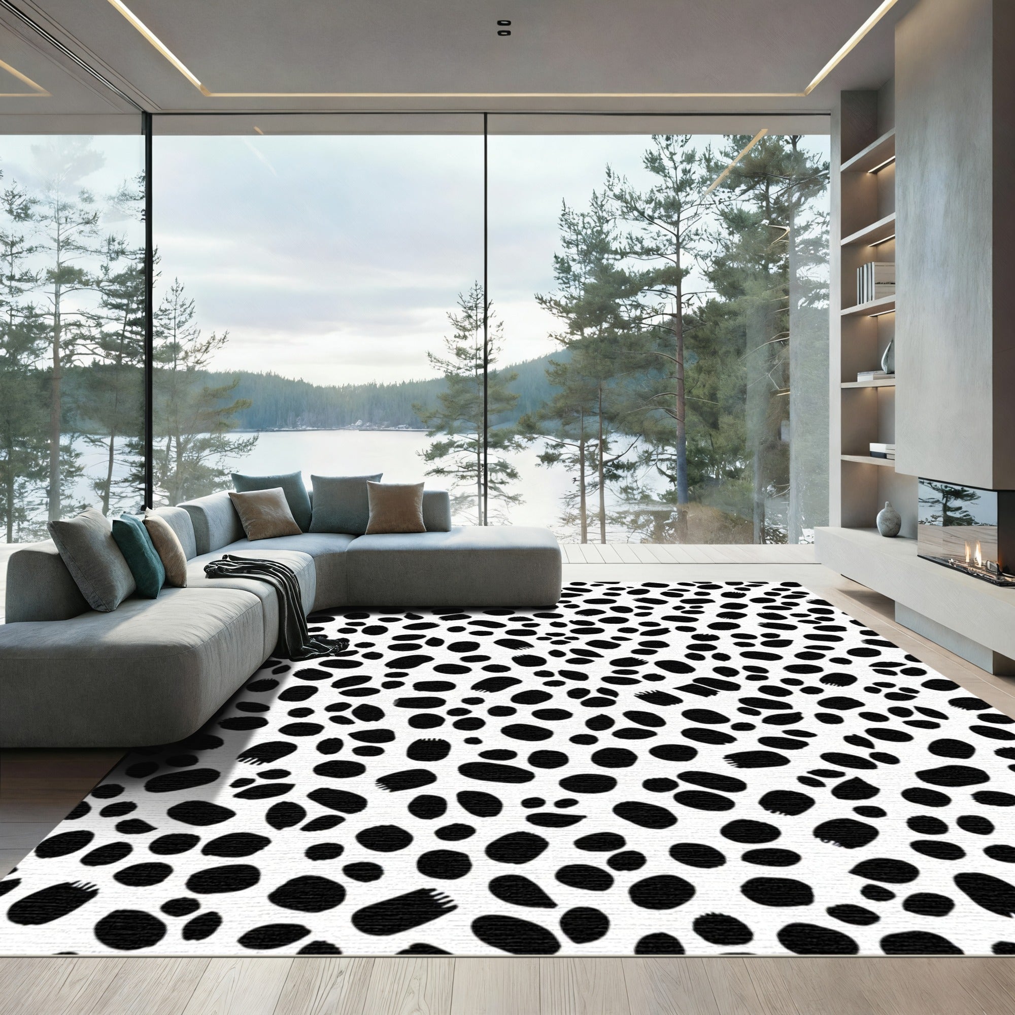 Black White Spotted Organic Scatter Rug