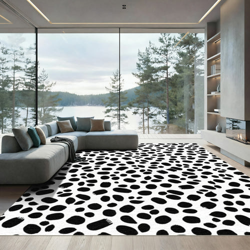 Black White Spotted Organic Scatter Rug
