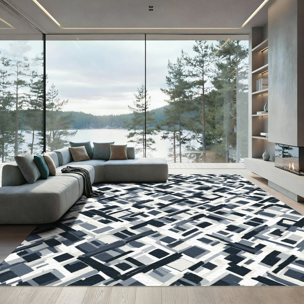 Monochromatic Abstract Geometric Overlay Rug