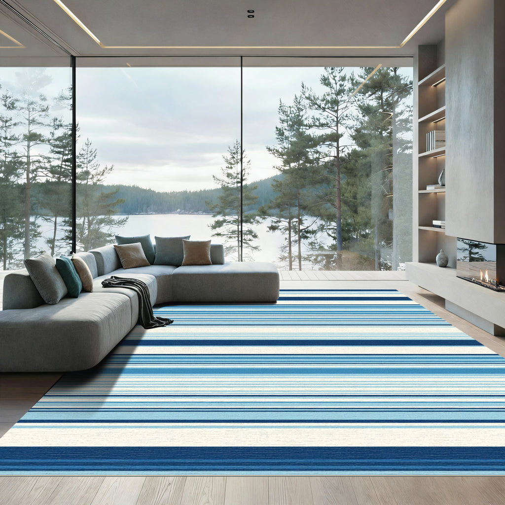 Coastal Blue Striped Horizon Rug
