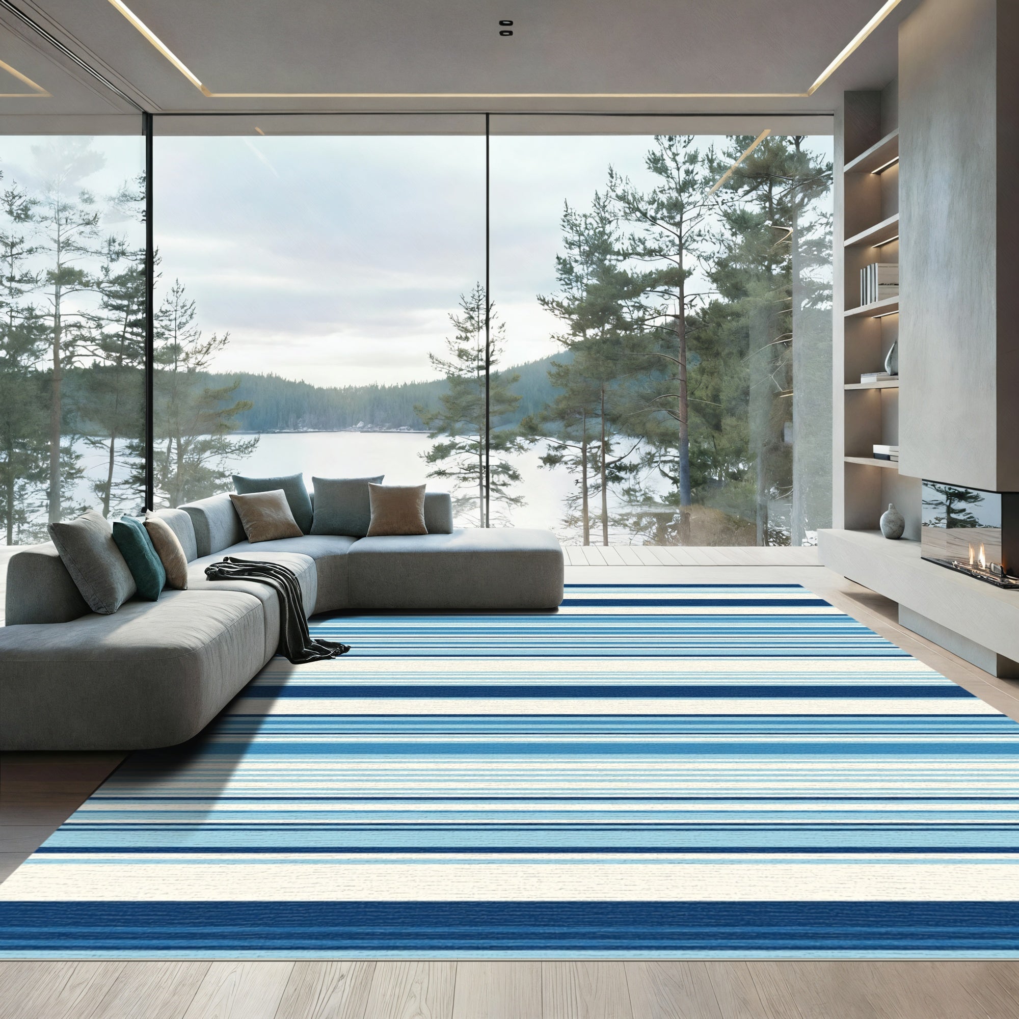 Coastal Blue Striped Horizon Rug