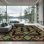 Geometric Brown Black Green Diamond Rug