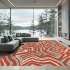 Red Teal Abstract Swirl Rug