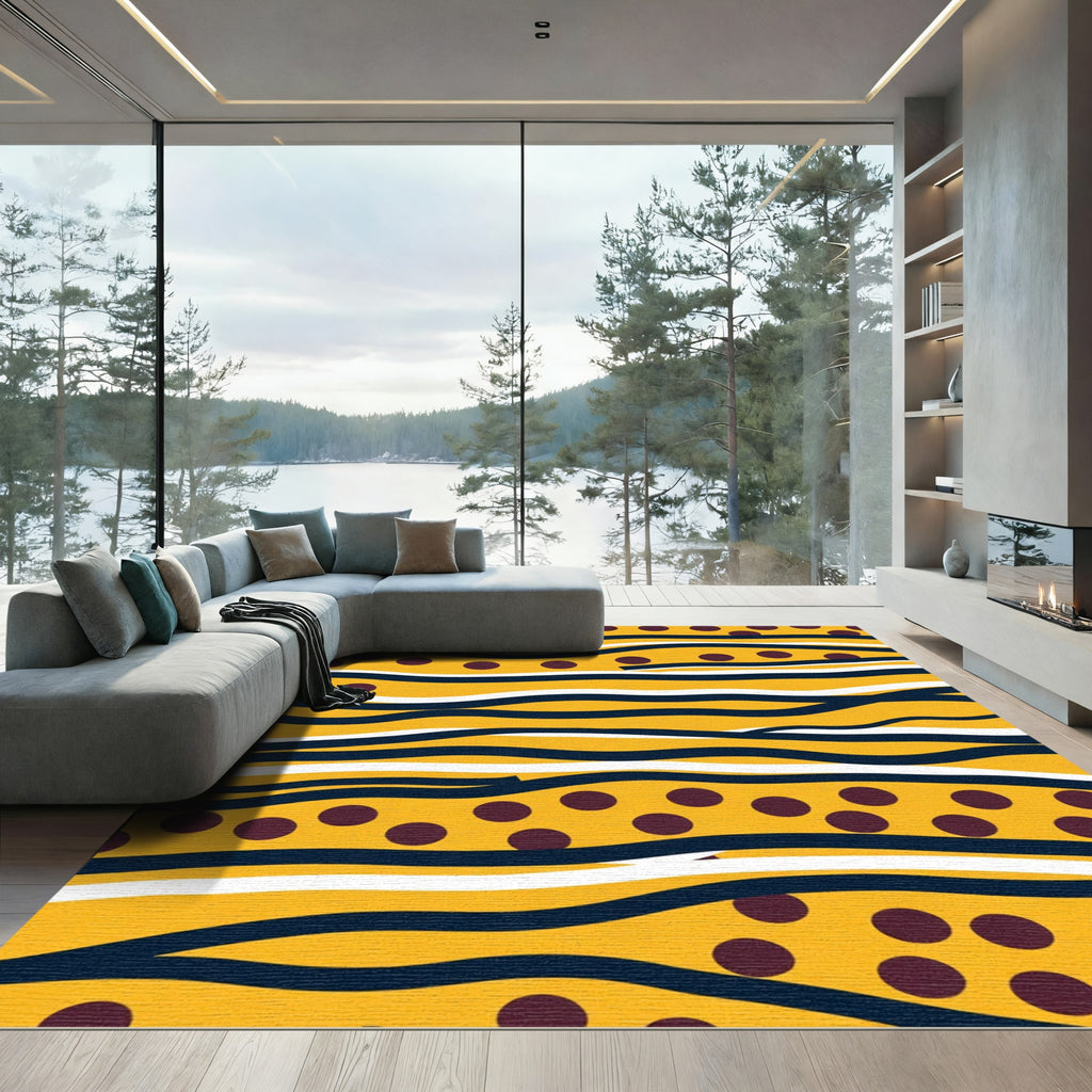 Sunny Yellow Dot Wave Lines Rug
