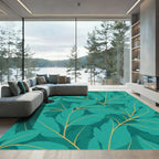 Teal Tropical Leaf Overlay Rug