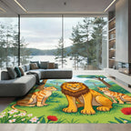 Golden Lion Family Jungle Scene Rug