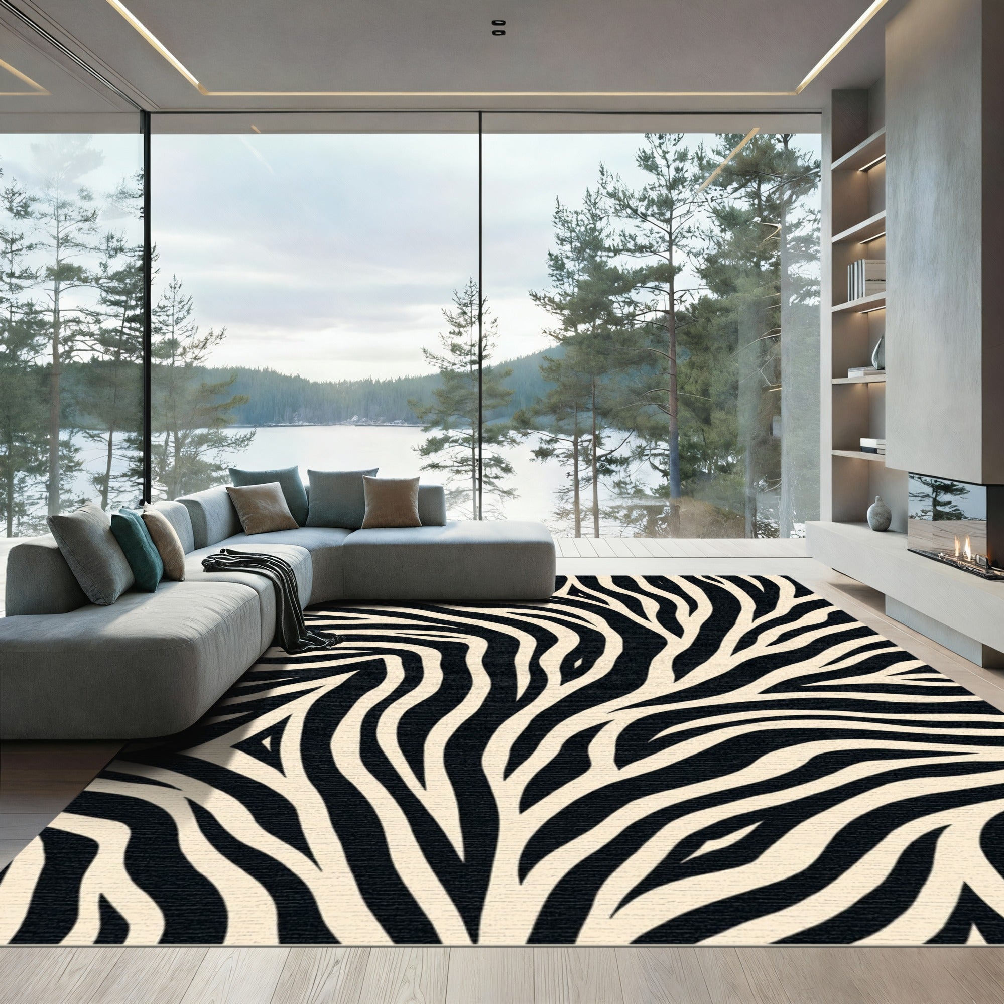 Bold Black Natural Zebra Stripes Rug
