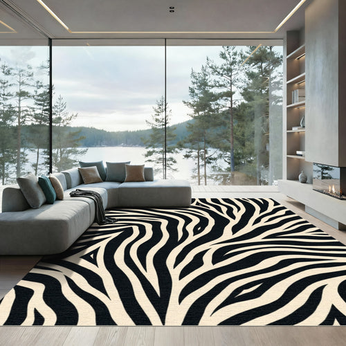 Bold Black Natural Zebra Stripes Rug