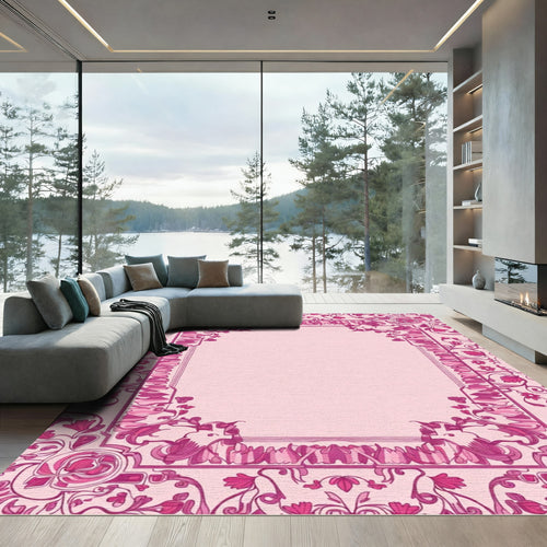 Art Nouveau Pink Floral Border Accent Rug