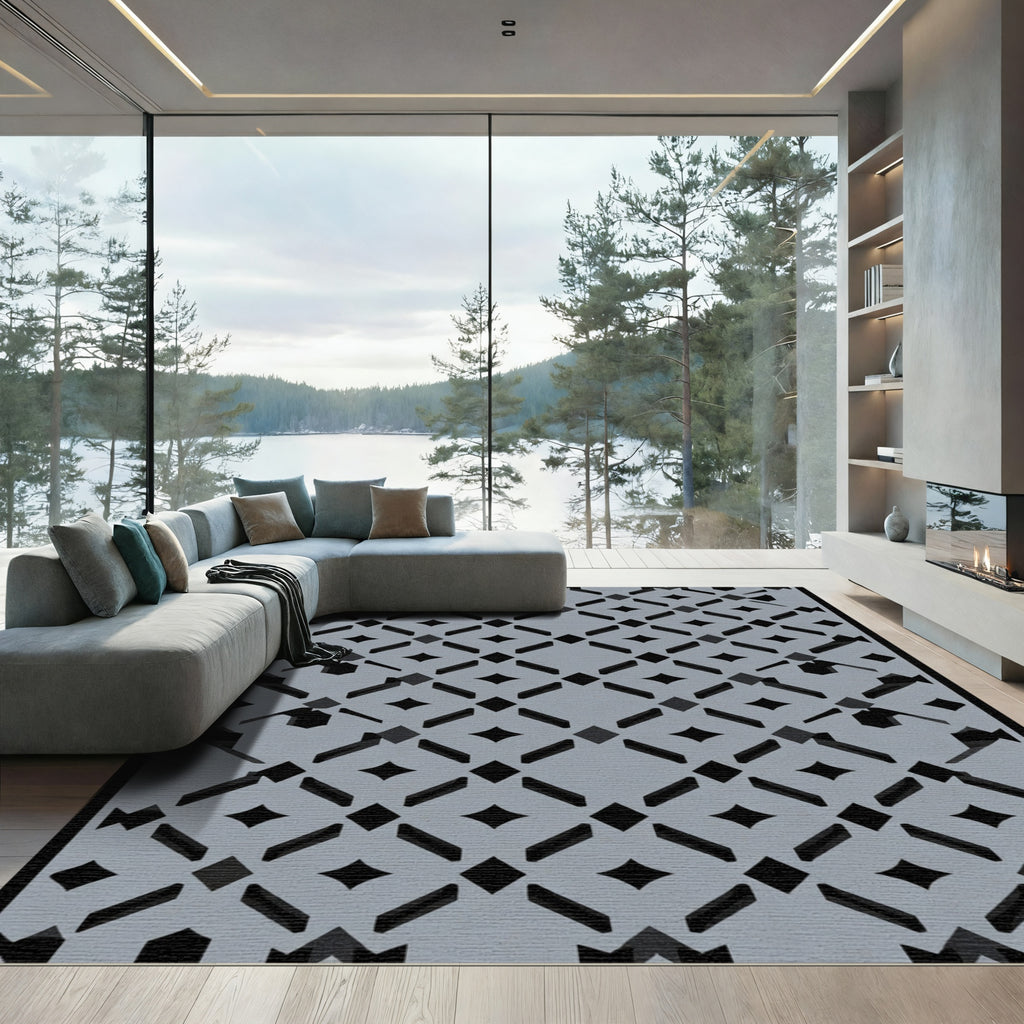 Gray Geometric Lattice Diamond Rug