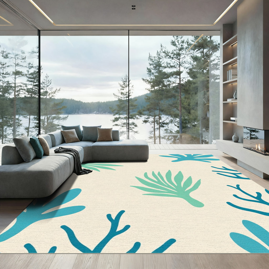 Coastal Teal Leaf Scatter Rug