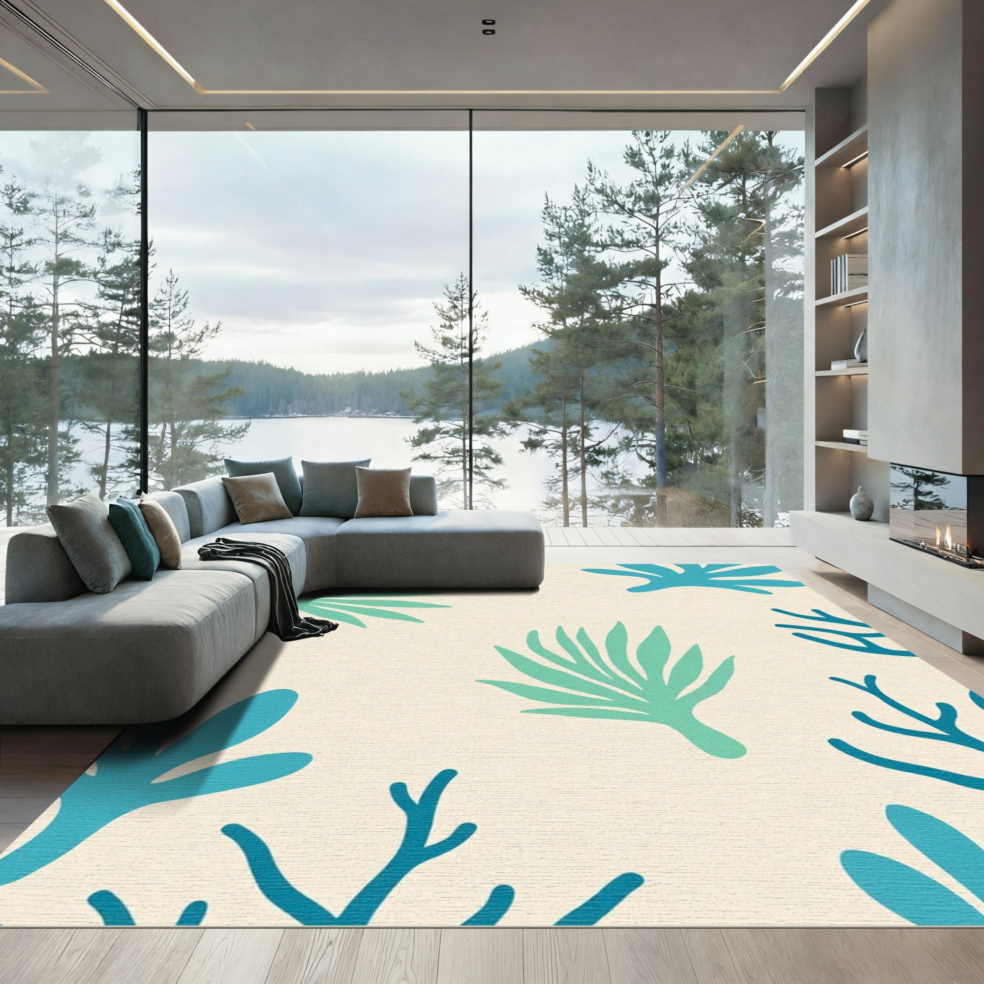 Coastal Teal Leaf Scatter Rug