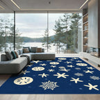 Cream Starfish Dots Navy Field Rug