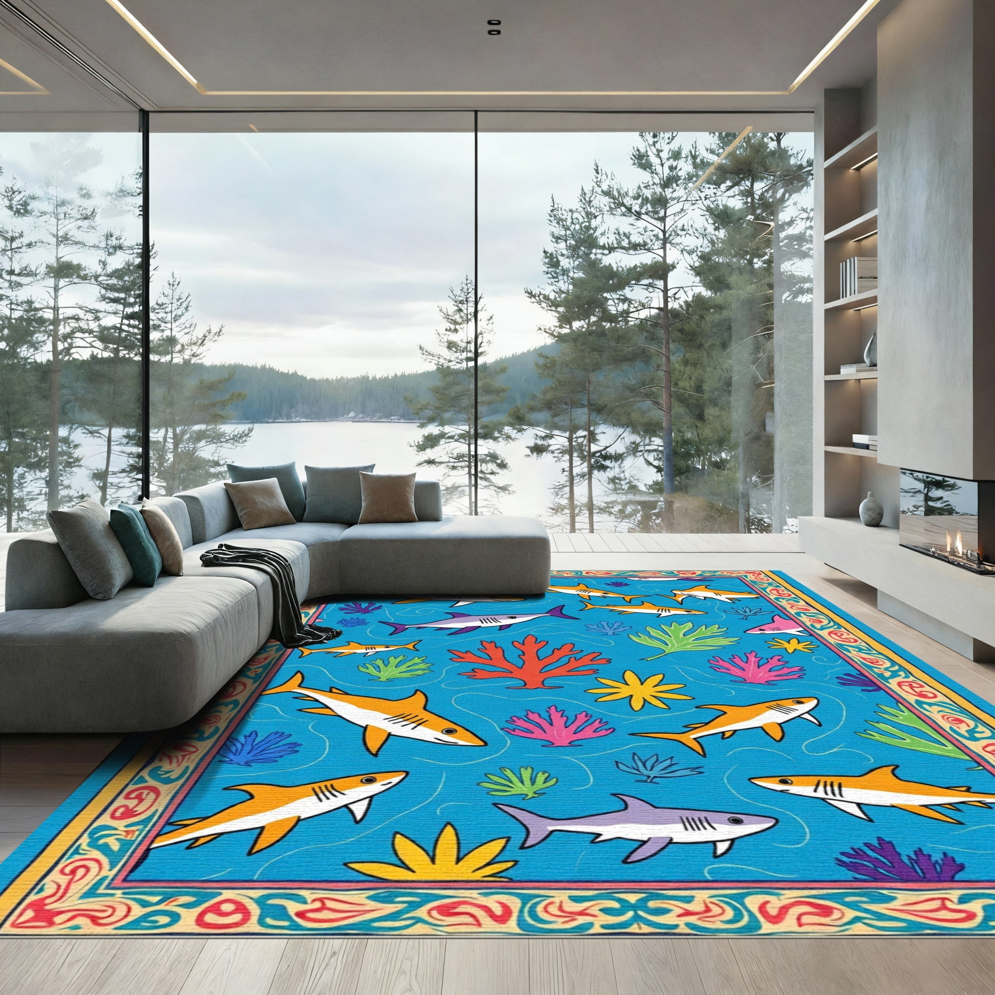 Playful Shark Sea Life Reef Rug