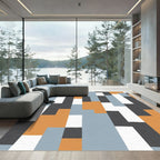 Abstract Terracotta Blue White Blocks Rug