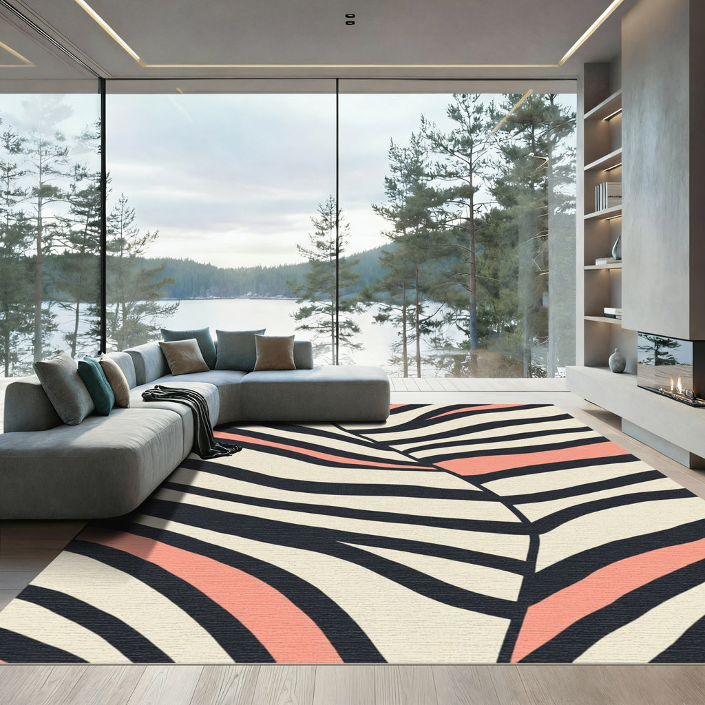 Bold Curved Stripe Black Coral Rug