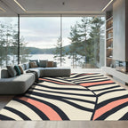 Bold Curved Stripe Black Coral Rug
