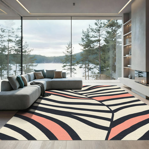 Bold Curved Stripe Black Coral Rug