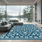 Indigo Floral Filigree Scroll Rug