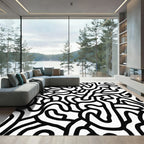 Bold Black White Abstract Flow Rug