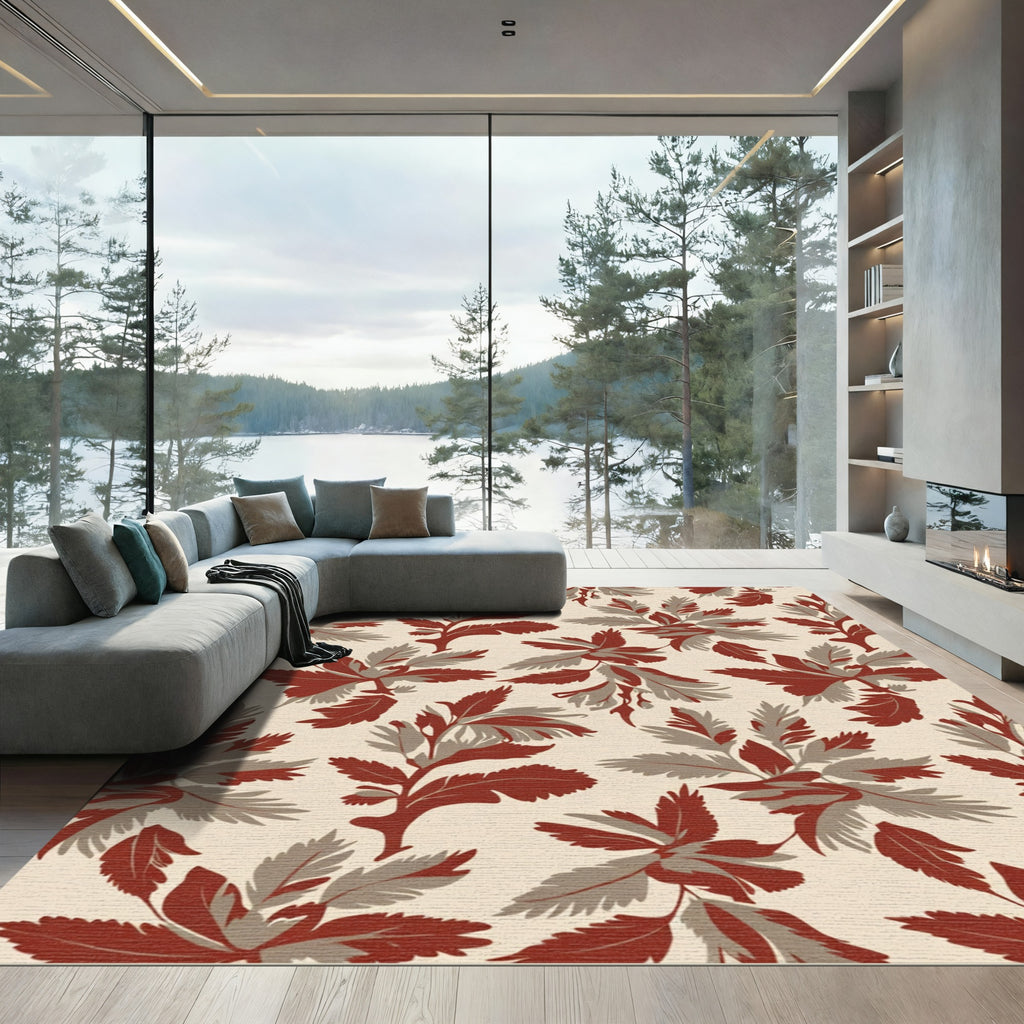 Earthy Red Leafy Branches Rug
