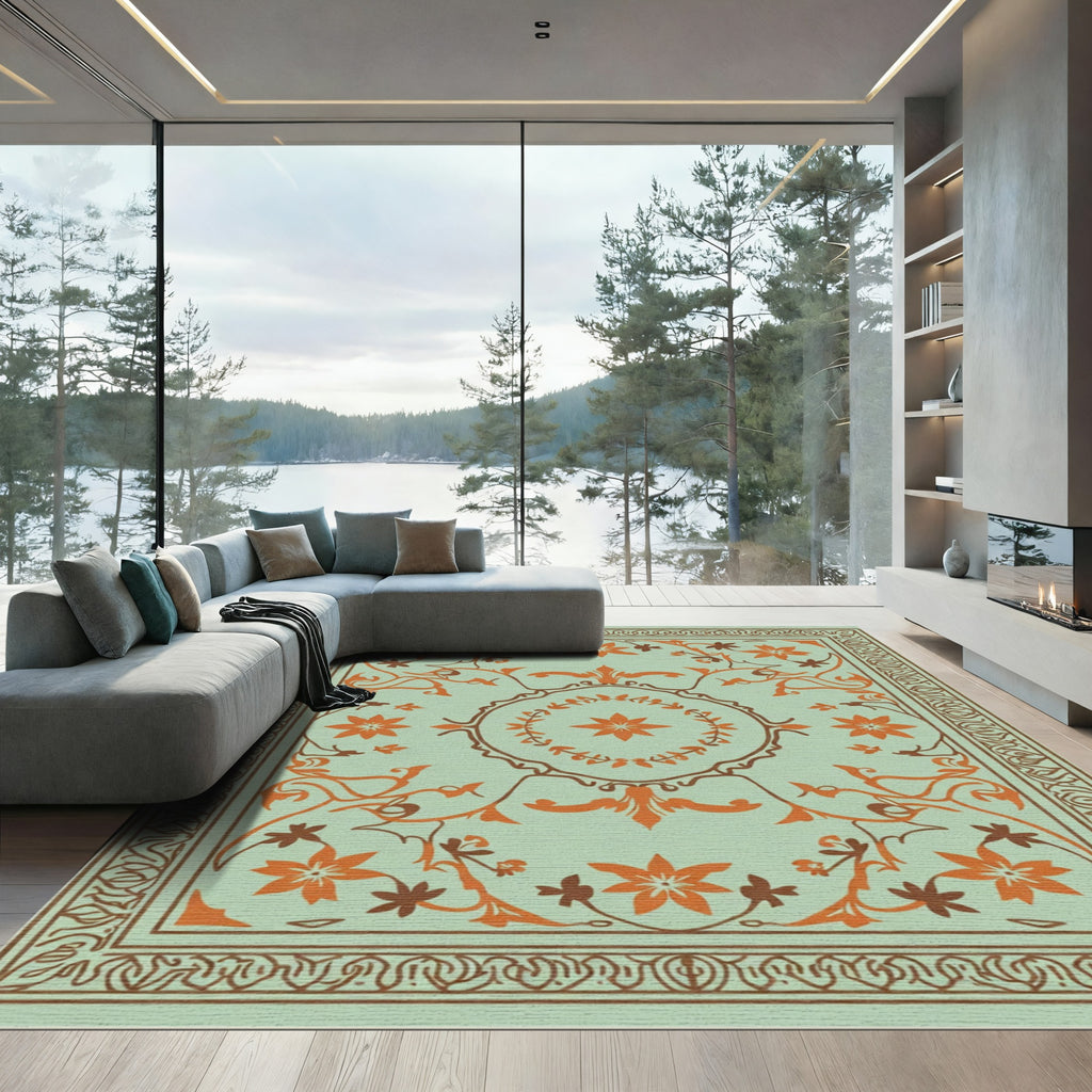 Sage Green Floral Arabesque Rug