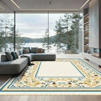 Ornate Blue Gold Floral Border Rug