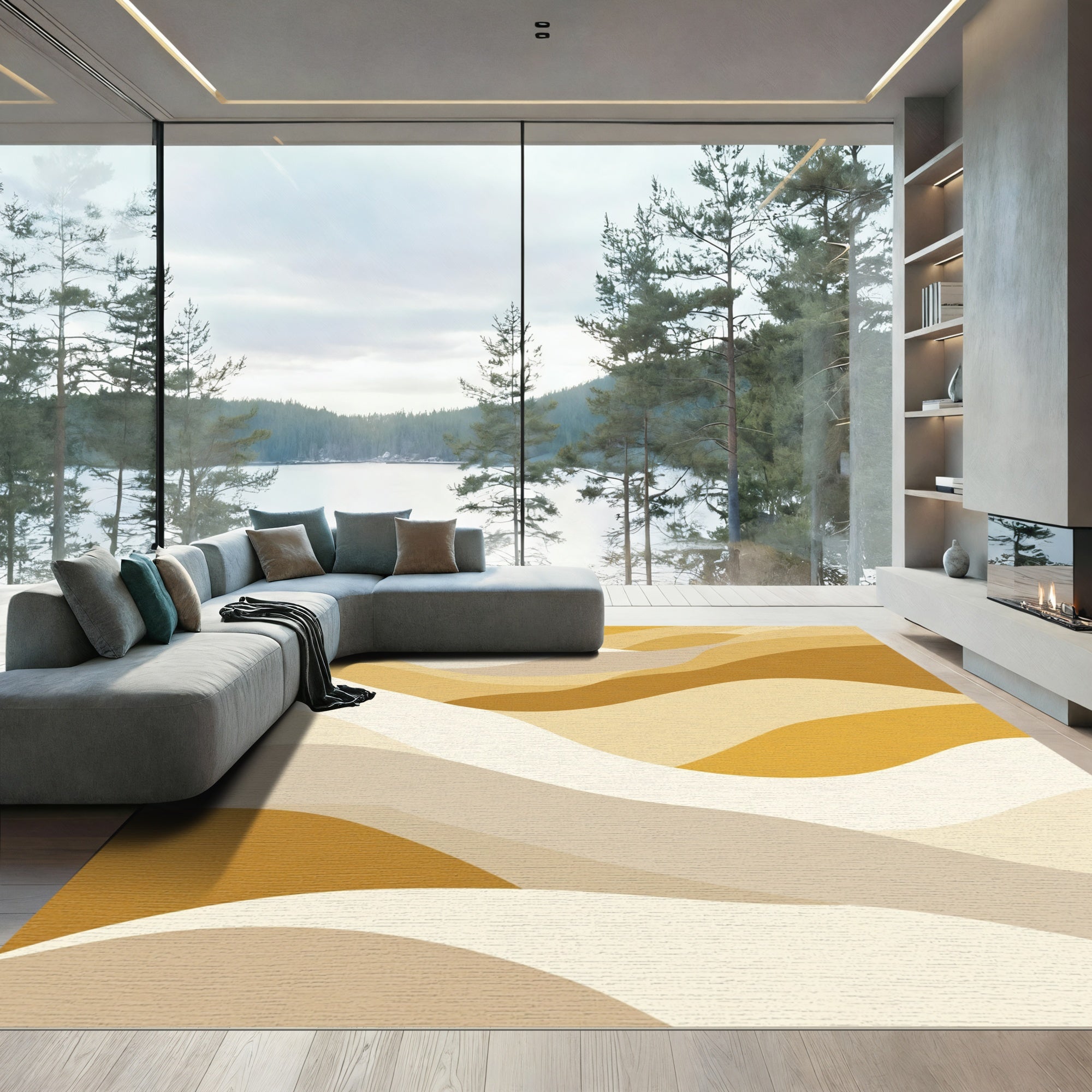 Earthy Ochre Dune Waves Rug