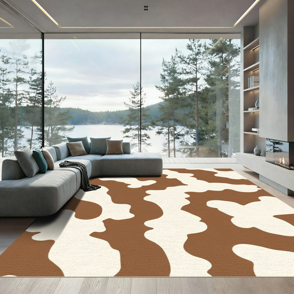 Brown Cream Abstract Blob Rug