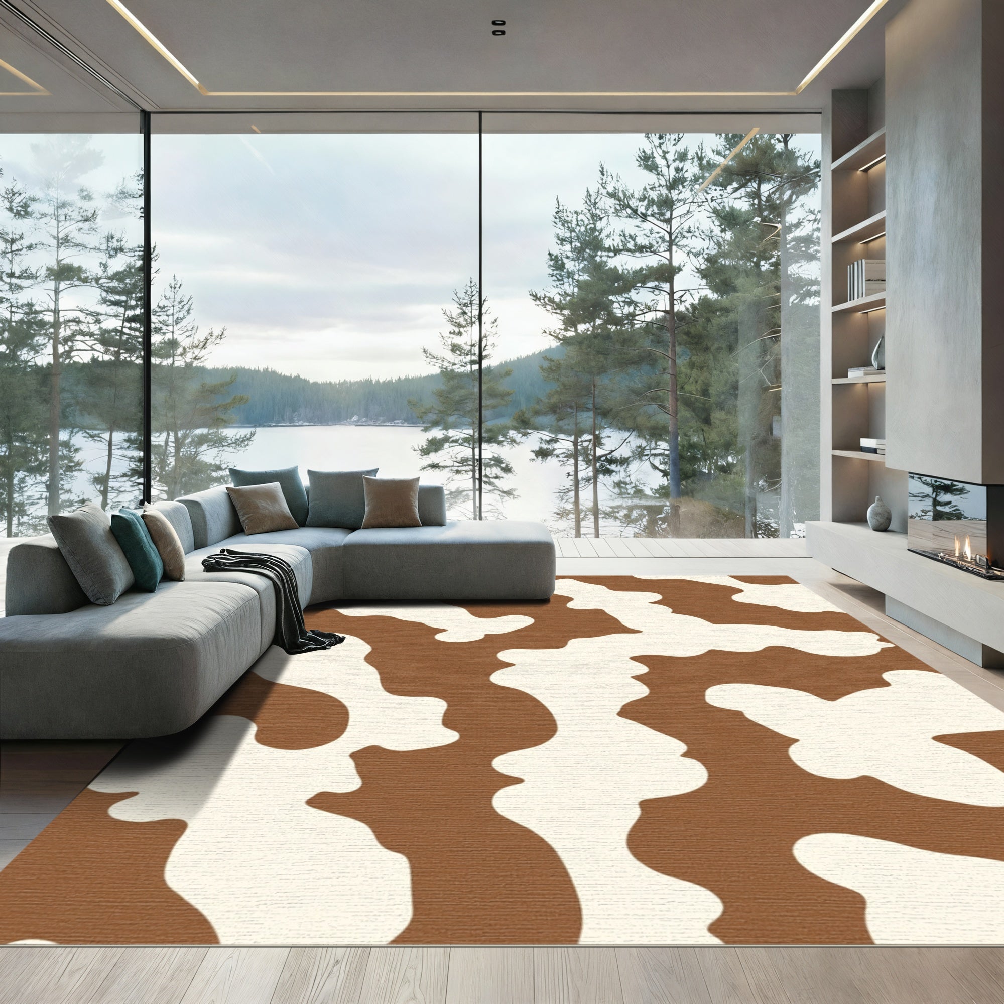Brown Cream Abstract Blob Rug