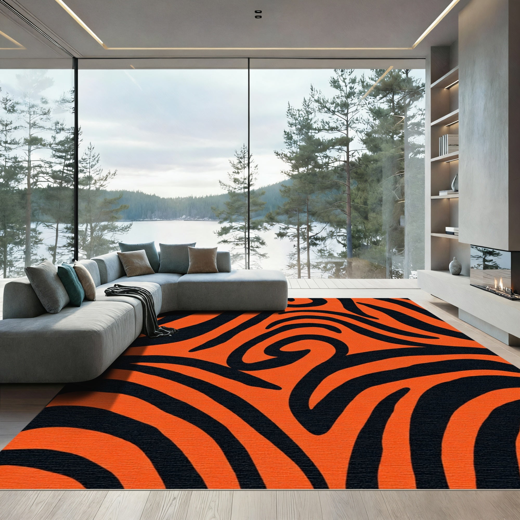 Bold Orange Abstract Swirl Rug
