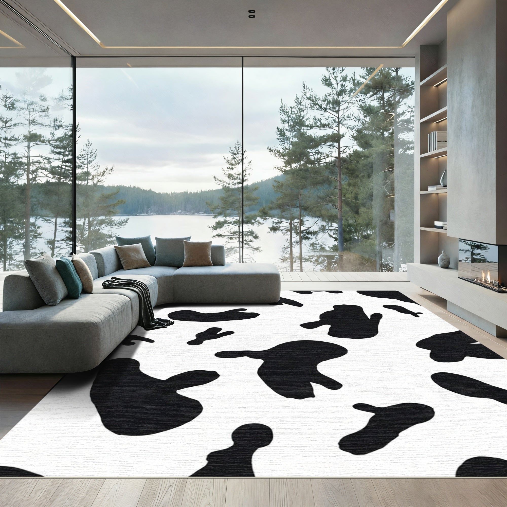 Black White Irregular Spots Rug