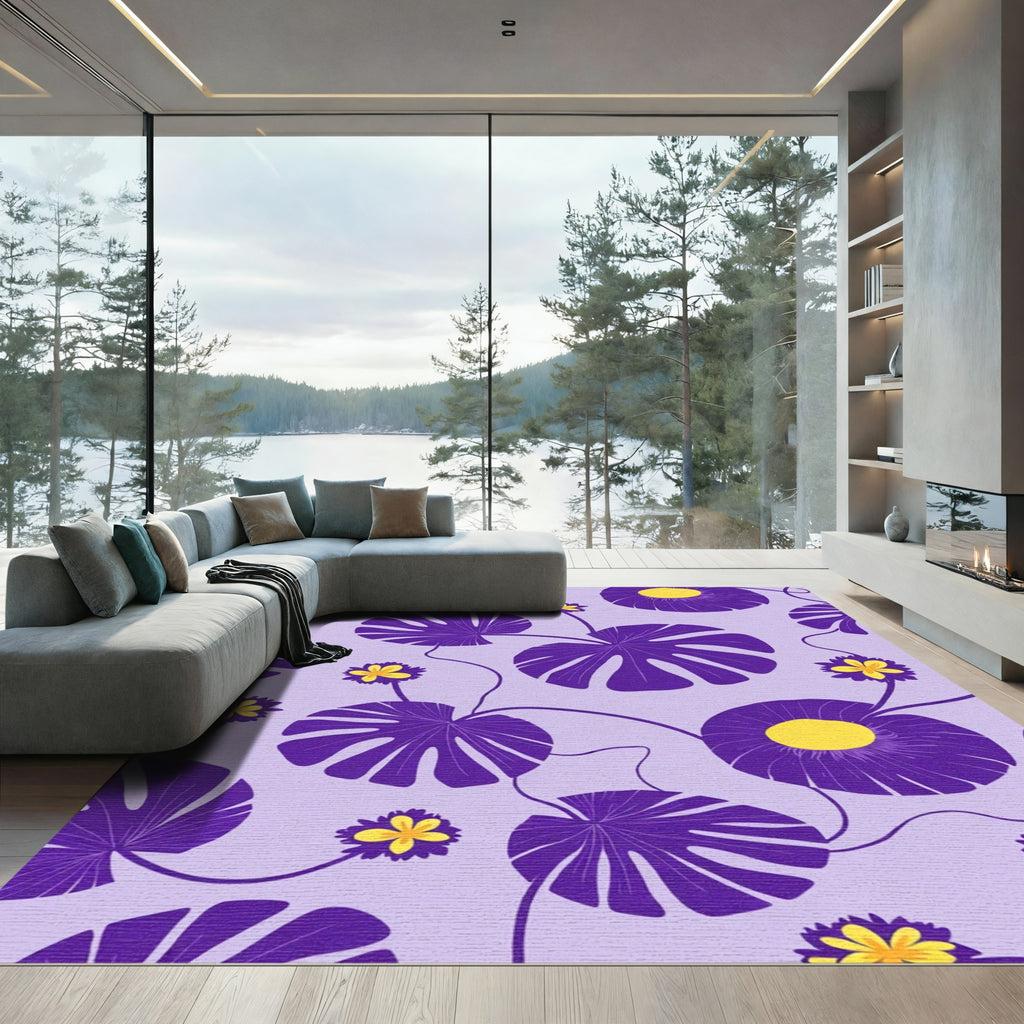 Whimsical Purple Yellow Floral Vine Rug