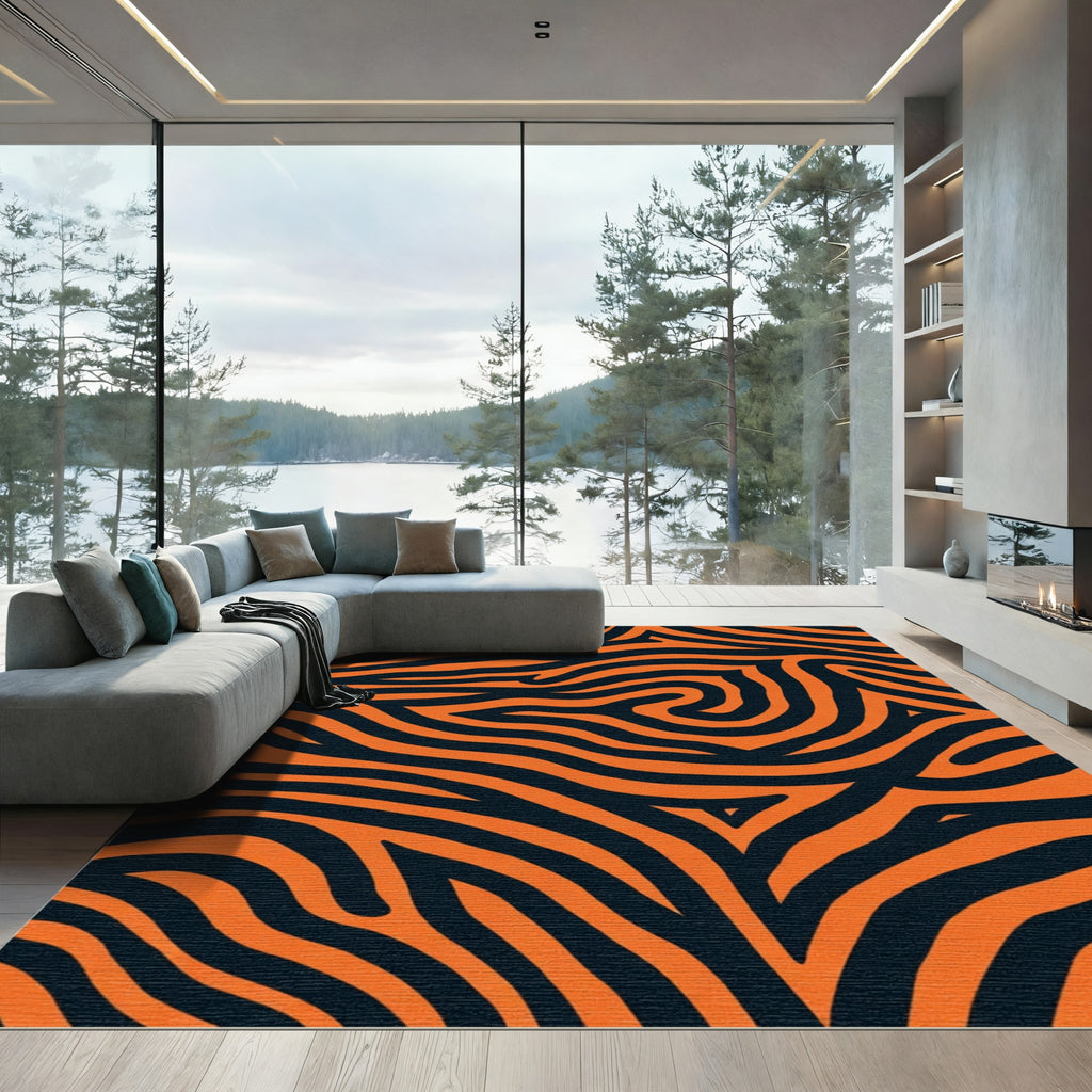 Bold Orange Black Swirls Rug