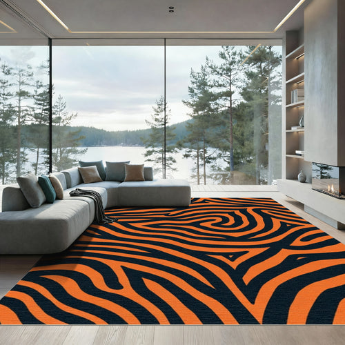 Bold Orange Black Swirls Rug