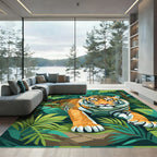 Bold Tiger Jungle Leaves Rug