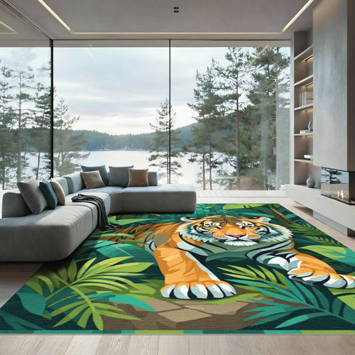 Bold Tiger Jungle Leaves Rug