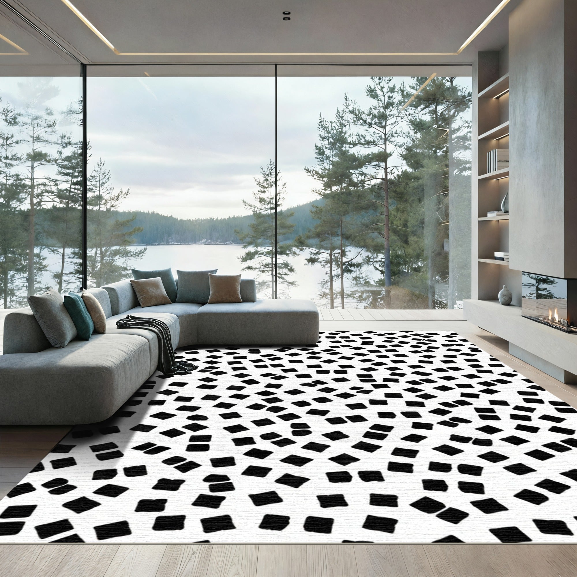 Black White Dotty Scatter Rug